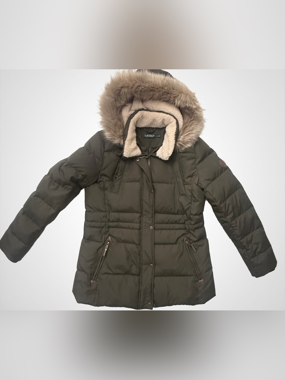 Lauren Ralph Lauren Down Puffer Jacket Olive NWOT M